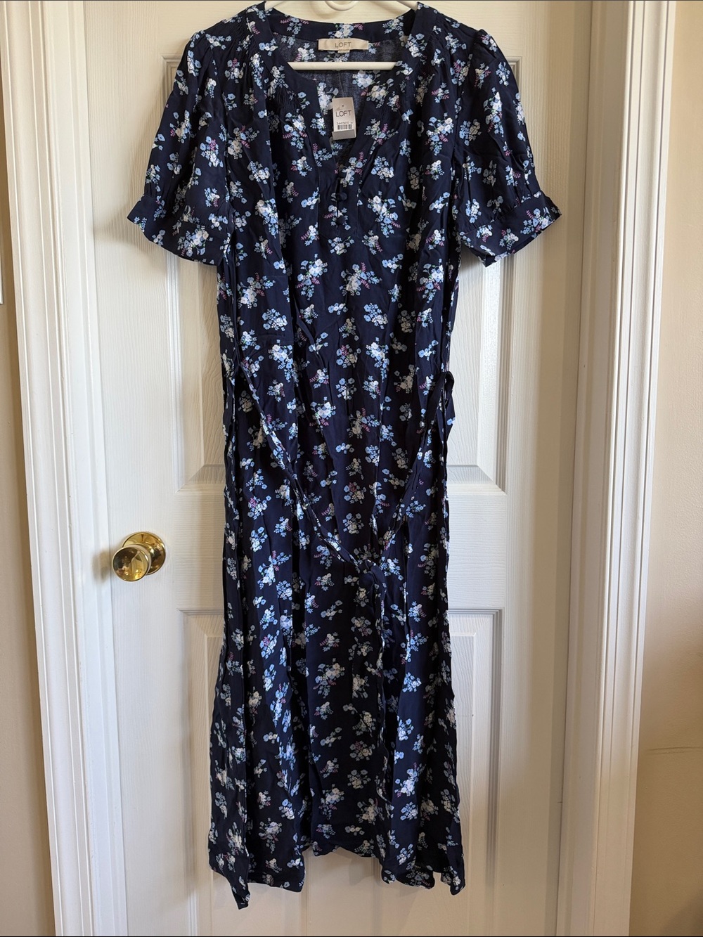 NWT LOFT Navy Maxi Dress with Light Blue and White Floral Print